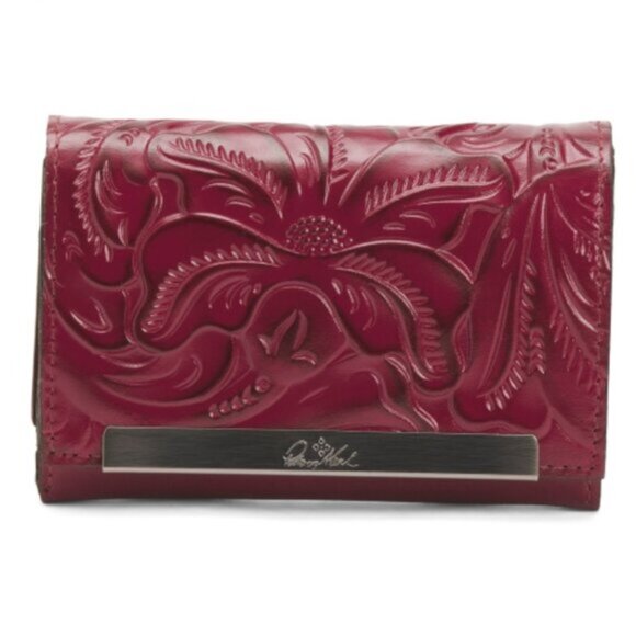 Patricia Nash Wallet Cametti Leather Tooled RFID trifold Magenta Purple - Picture 1 of 14